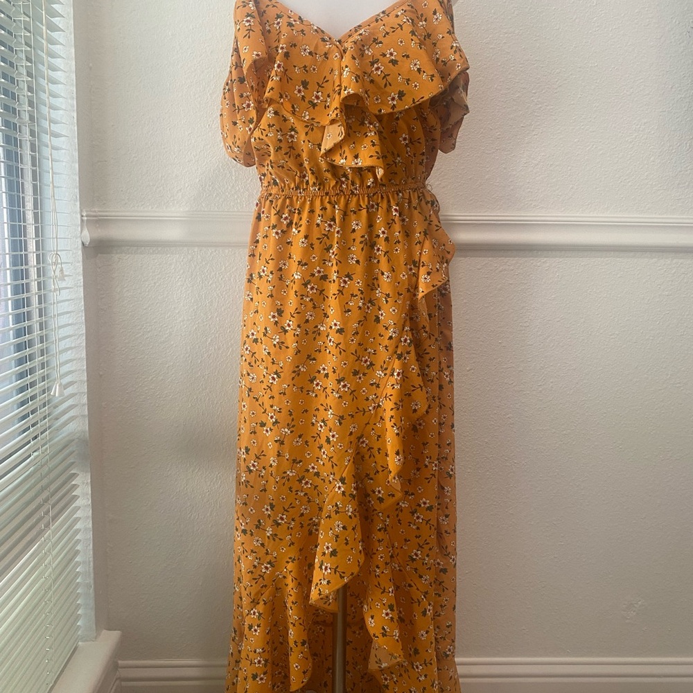 Blush Yellow Floral High Low Dress